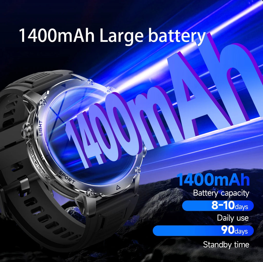 LIGE TANK Ultra Military Smart Watch 1400mAh Battery 10ATM Waterproof Heart Rate LED Flashlight Sports Bracelet Men Smartwatch