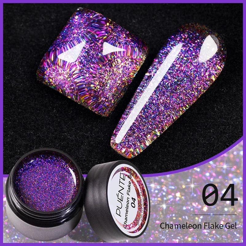 3D Sculpture Gel Nail Polish 15ml - Professional Soak Off Formula Permanent Makeup Machines Chameleon Flake 04 Tidesmit