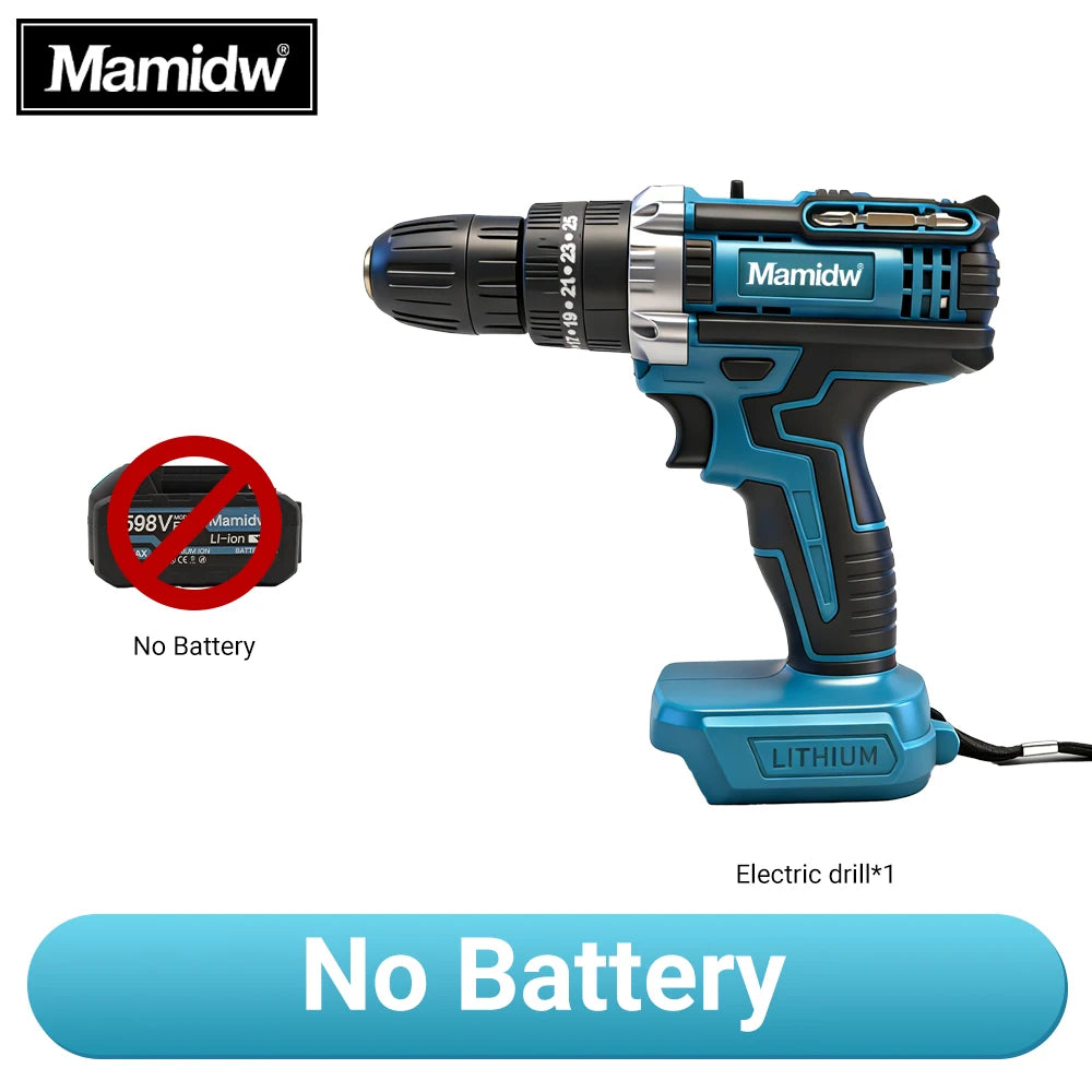 Mamidw 10mm Cordless Electric Drill 100N.m Electric Screwdriver Three Functions Impact Drill For Makita 18V Battery
