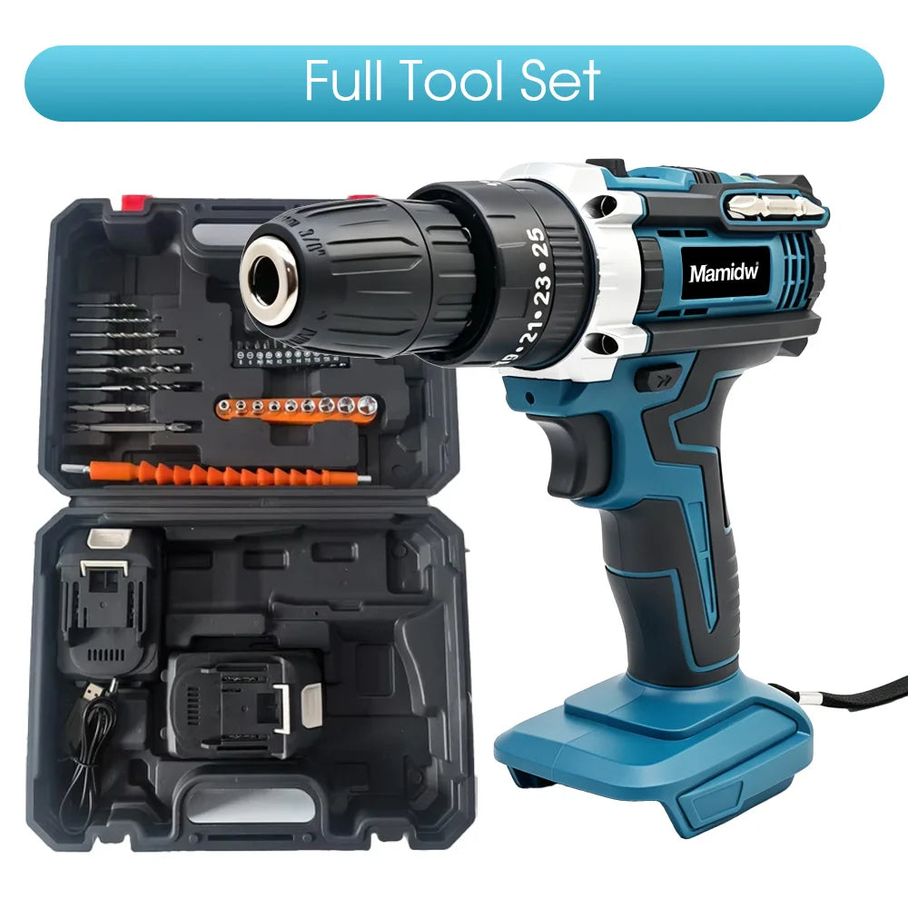 25+3 Torque Impact Drill Electric Screwdriver Cordless Electric Hammer Drill Driver 2 Gear Speed Lithium-Ion Battery Power Tool