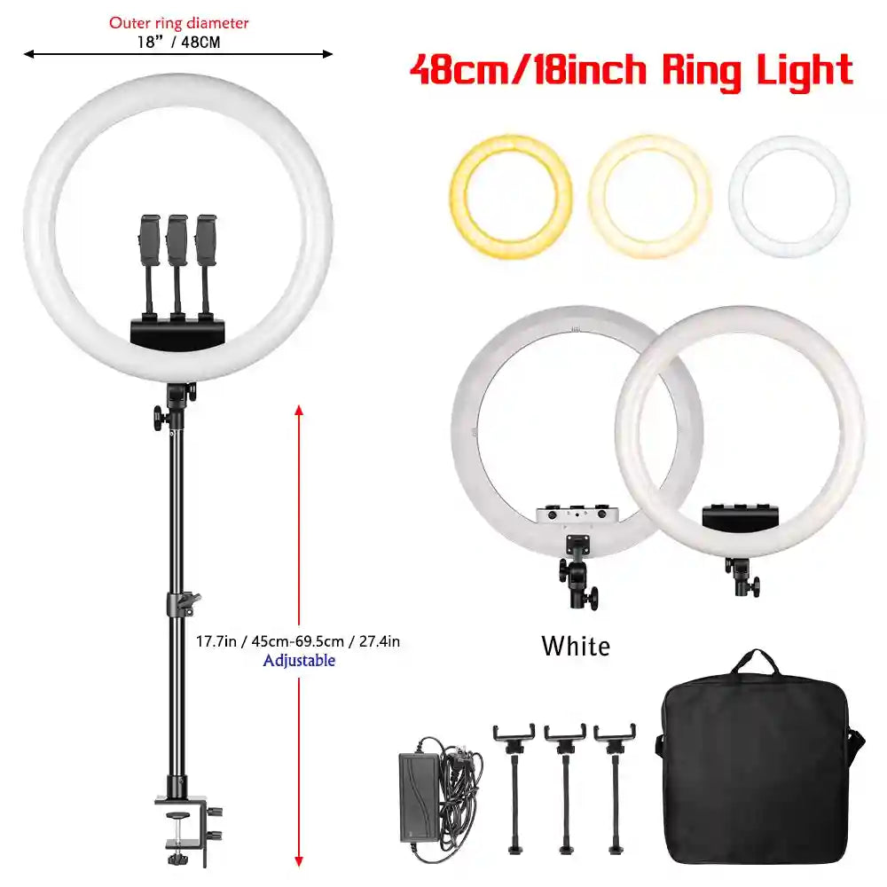 18 Inch LED Ring Light with Adjustable Tripod for Professional Streaming white desktop stand Tidesmit