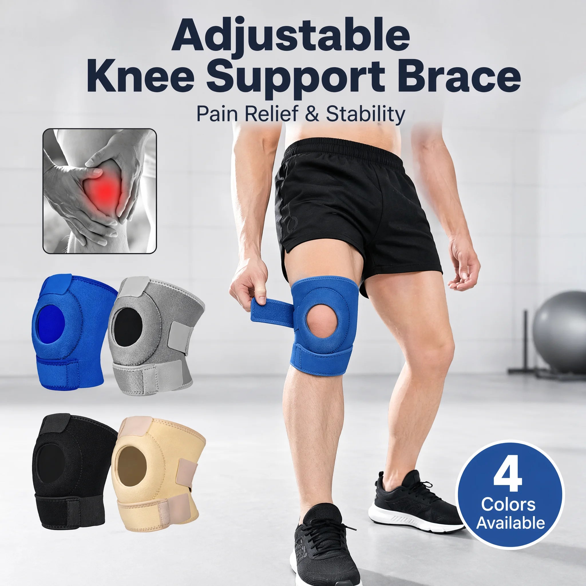 VBOSI Adjustable Open Patella Knee Support Brace Anti-slip Knee Pad for Arthritis Pain Relief Sports Fitness Running
