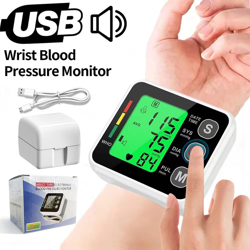 Portable LCD Wrist Blood Pressure Monitor Medical Digital Automatic Sphygmomanometer Heart Rate Pulse Mete Tonometer Health Care