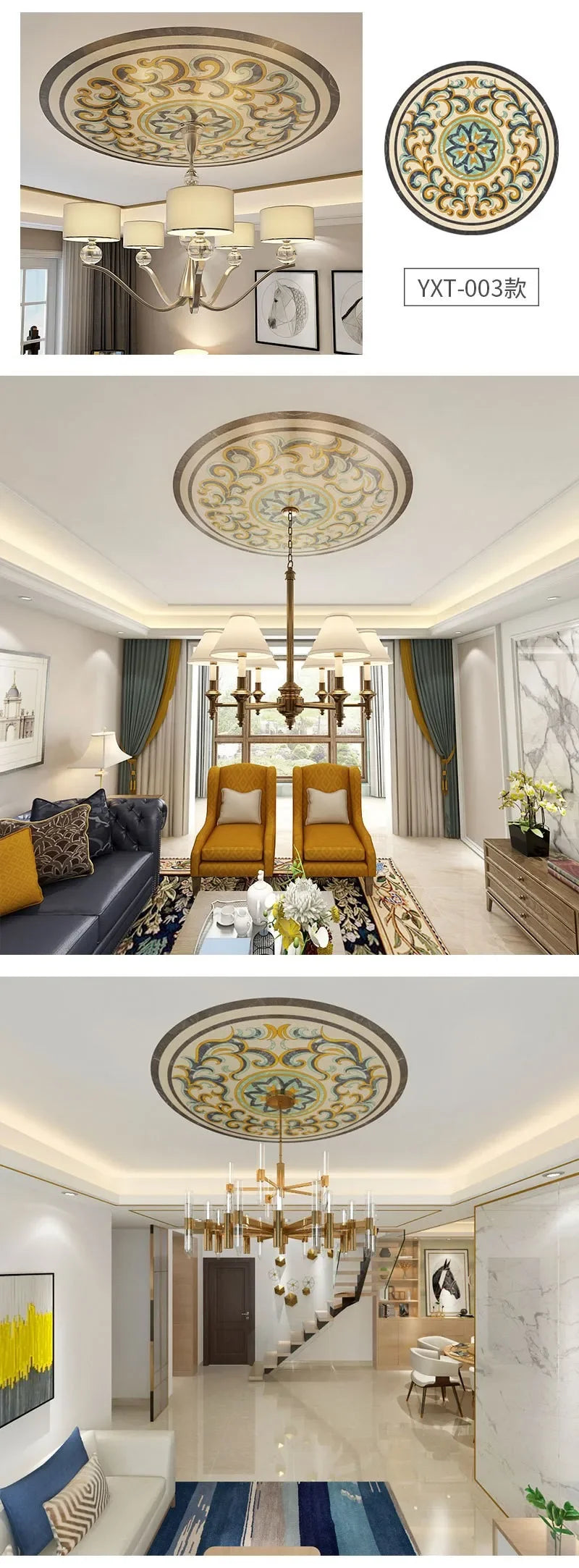 Ceiling light fixture decor wall sticker self-adhesive wallpaper light pool pvc round sticker ceiling decor mosaic