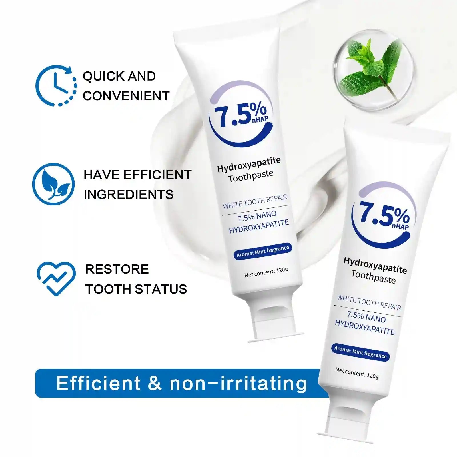 Tidesmit 120g Hydroxyapatite whitening toothpaste and pen set for intensive stain removal and oral care.