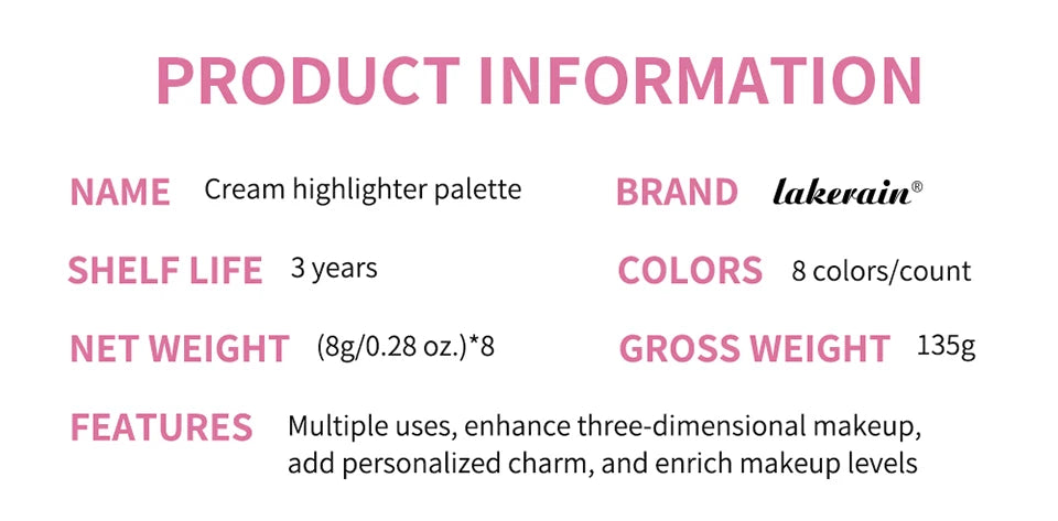 Tidesmit 8 color cream highlighter palette for face brightening and shimmer blush makeup texture close-up