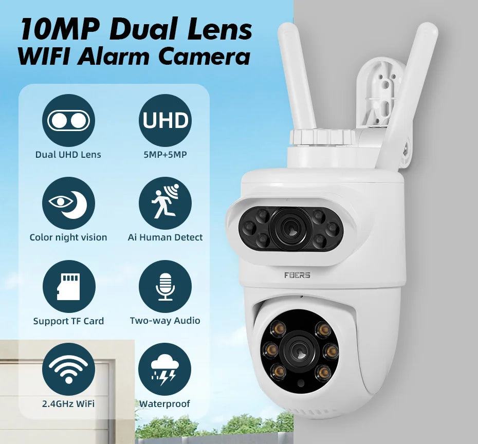 FUERS 5K 10MP Dual Lens IP Camera Tuya Smart Outdoor Home Security Auto Tracking Human Detection WIFI CCTV Surveillance Camera