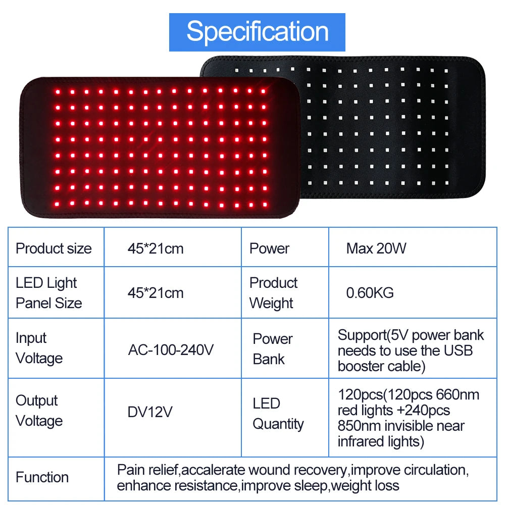 3 in 1 LED Infrared Light Therapy Body Pad Wearable Wrap for Back Shoulder Waist 660&850 nm Infrared Light Weight Loss Device