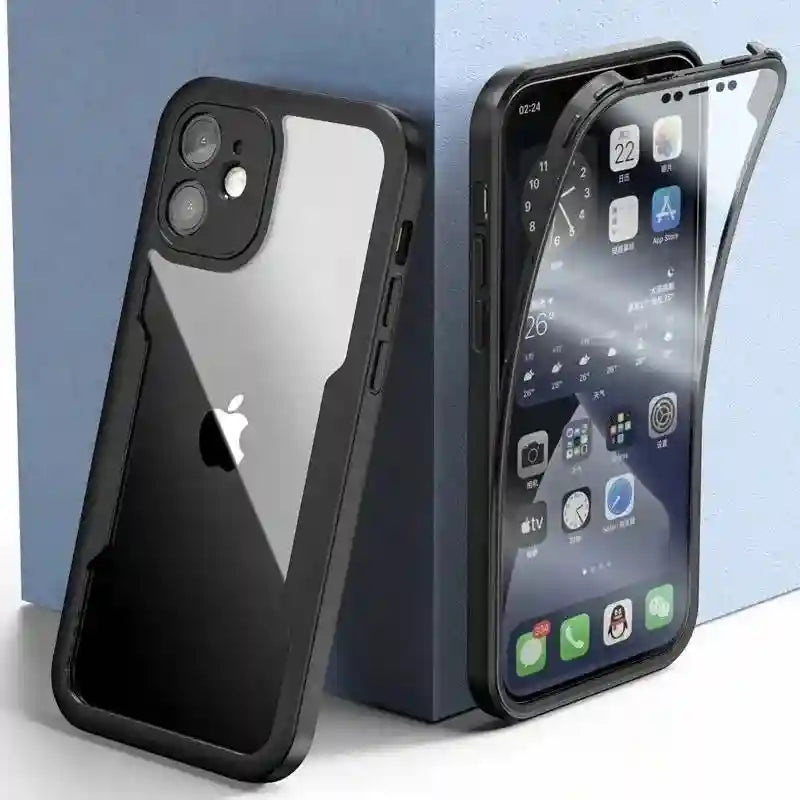 iPhone 16 Pro Full Body Shockproof Clear Case with Screen Protector black Case & Screen Protector Tidesmit