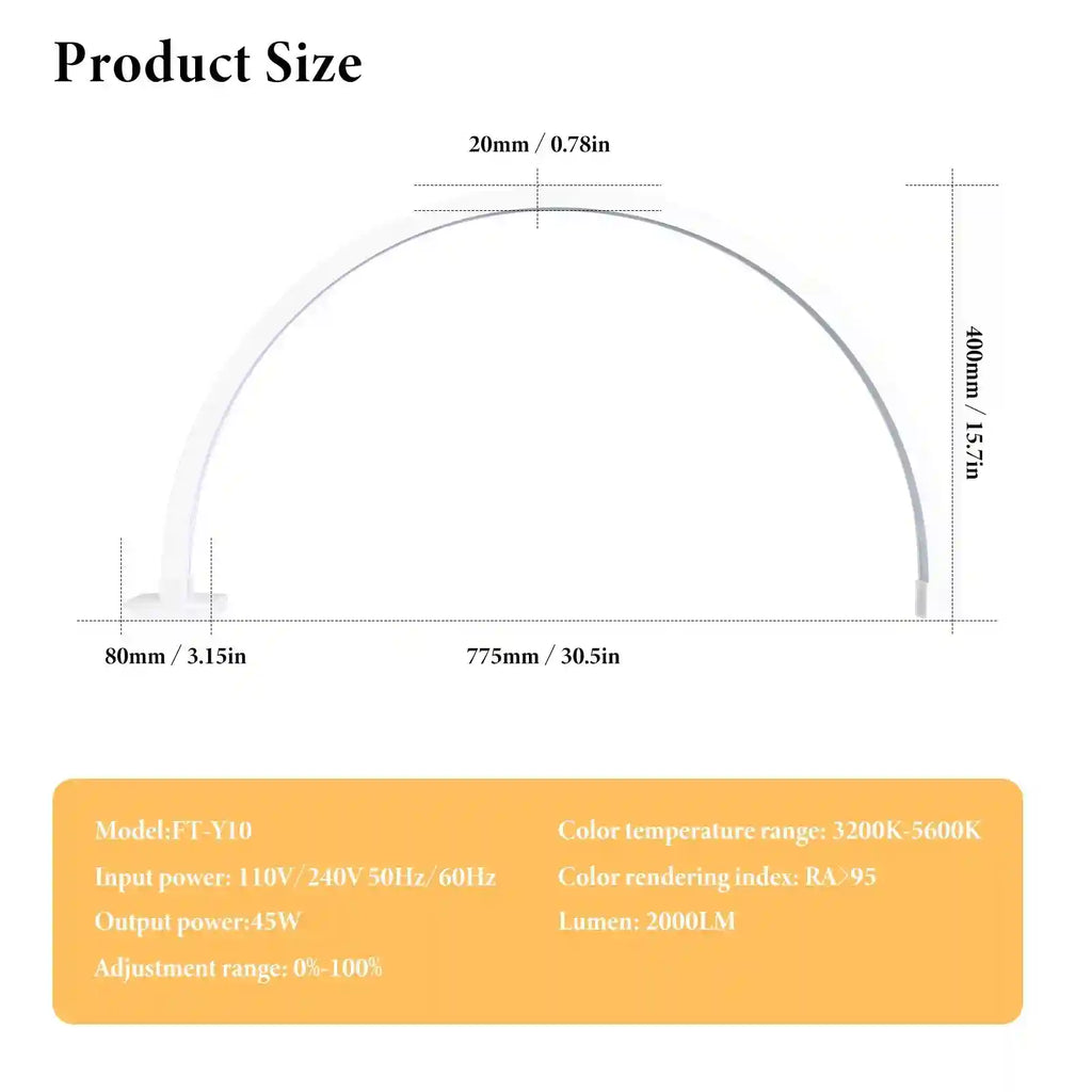 Half Moon LED Beauty Light for Lash and Nail | Adjustable 28 Inch Tidesmit Tidesmit