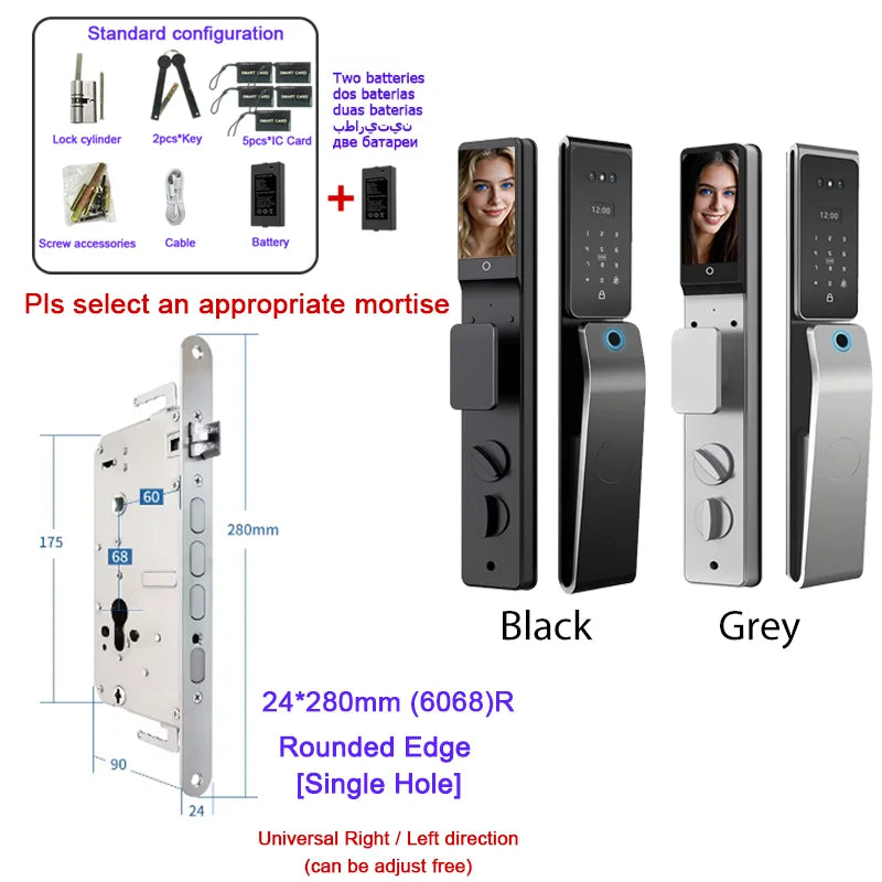 Waterproof  Smart Door Alexa Lock Israel 6590 Mortise Hebrew Tuya Smart Life APP Face Digital Door Lock With Camera