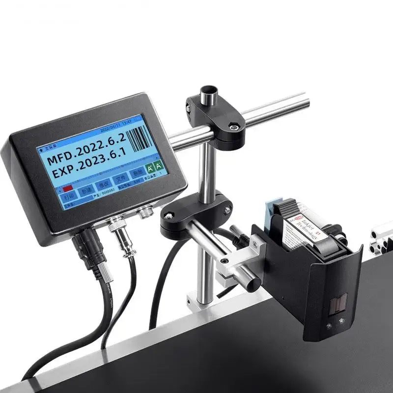Inkjet date and batch coding head with barcode screen and ink cartridge module