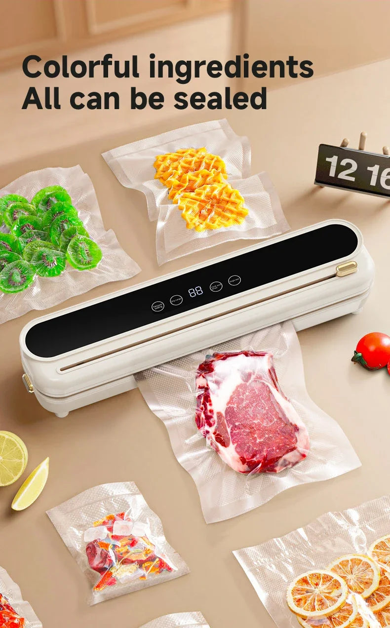 2026 New Electric Vacuum Sealer Built‑in Cutter Dry Wet Mode Automatic Food Sealer Kitchen Food Preservation Packaging Machine