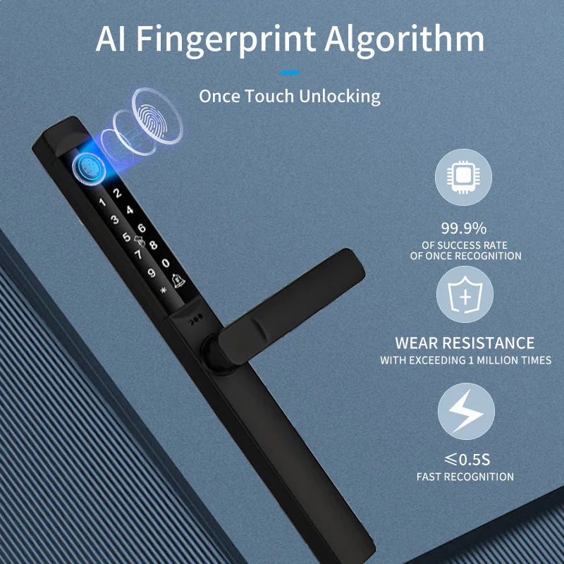 Tuya App Smart Door Lock Waterproof Fingerprint Password Card Bridge-Cut For Outdoor Pull Push Sliding Grille Door