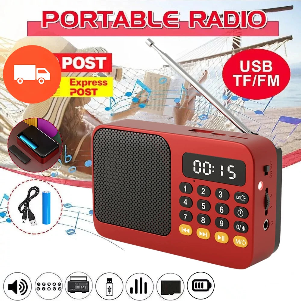 Bluetooth 5.0 FM Radio Portable Speaker with LED Light Support Recording TF Card USB Play Wireless Speaker Radio FM Receiver