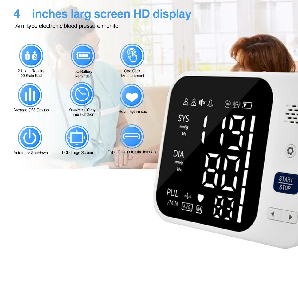 Pressure Tonometer Automatic Digital Arm Blood Pressure Meter Portable Upper Cuff Tensiometer Heart Rate Pulse Bp Monitor