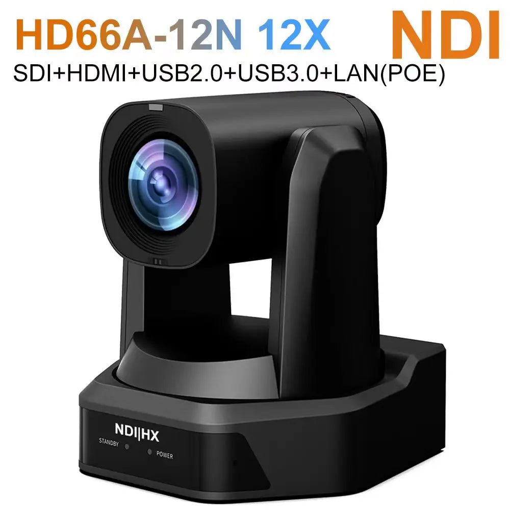 Black PTZ camera, HD66A-12N 12X NDI with SDI, HDMI, USB, LAN (POE)