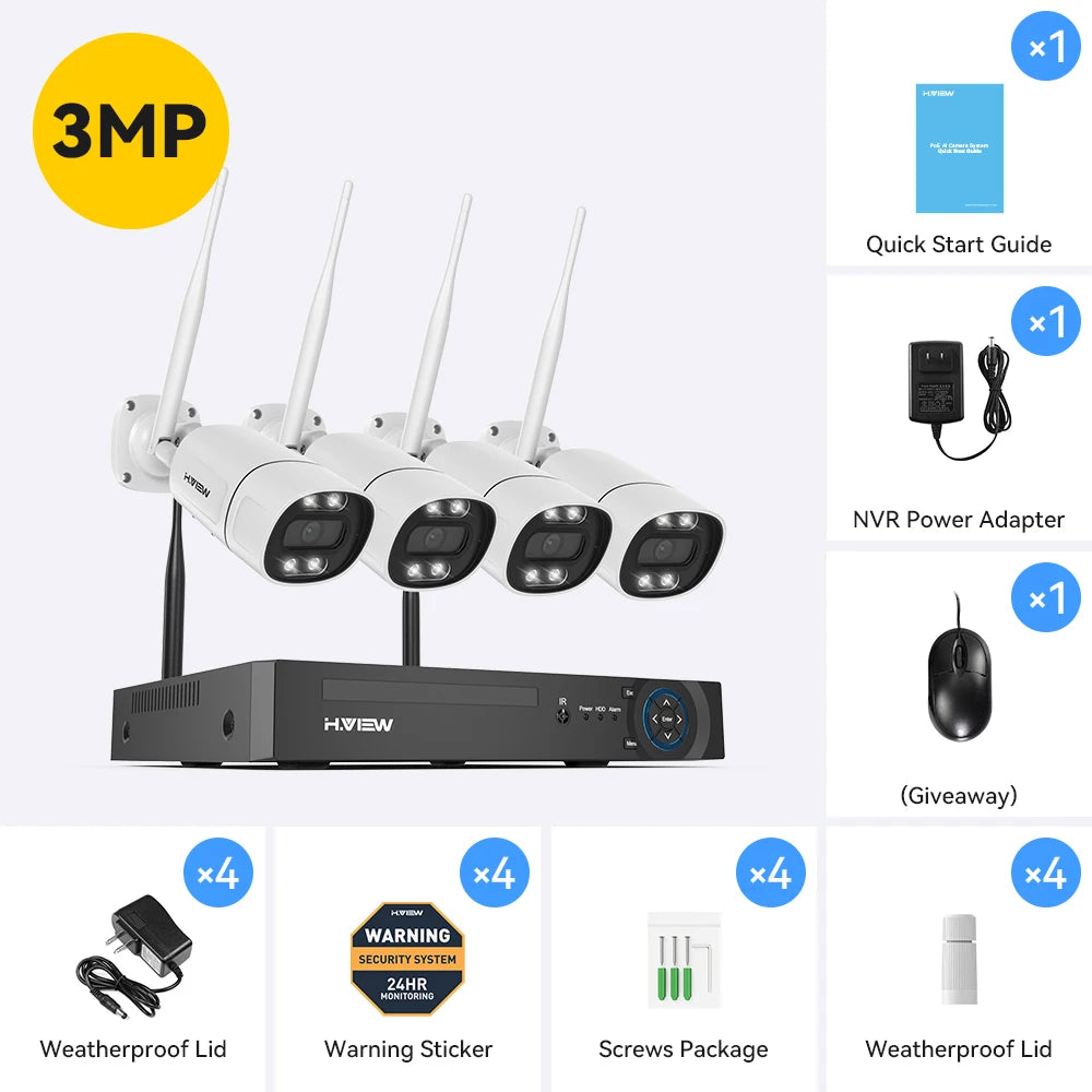 H.view 8CH 5mp Wireless Wifi Camera Security System CCTV Camera Video Surveillance Kit NVR Indoor Outdoor Two-Way Audio Xmeye
