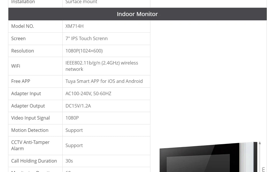 HOMSECUR 7” WIFI Tuya APP 4 Wire Video Door Phone Intercom System 1 Doorbell Camera 1 Indoor Monitor