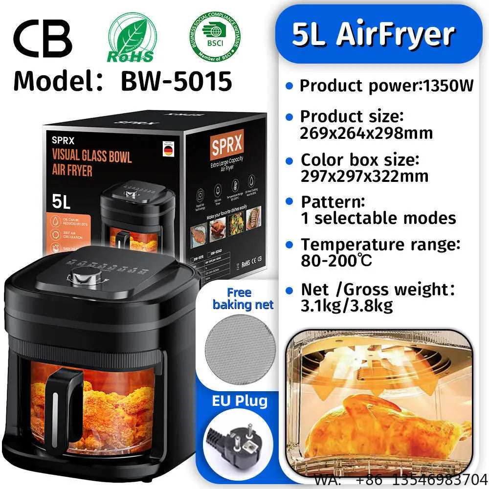 Commercial  Digital  High-quality Smart Electric Square Air Fryer Oven  Touchscreen Display Stainless Steel  for  Household