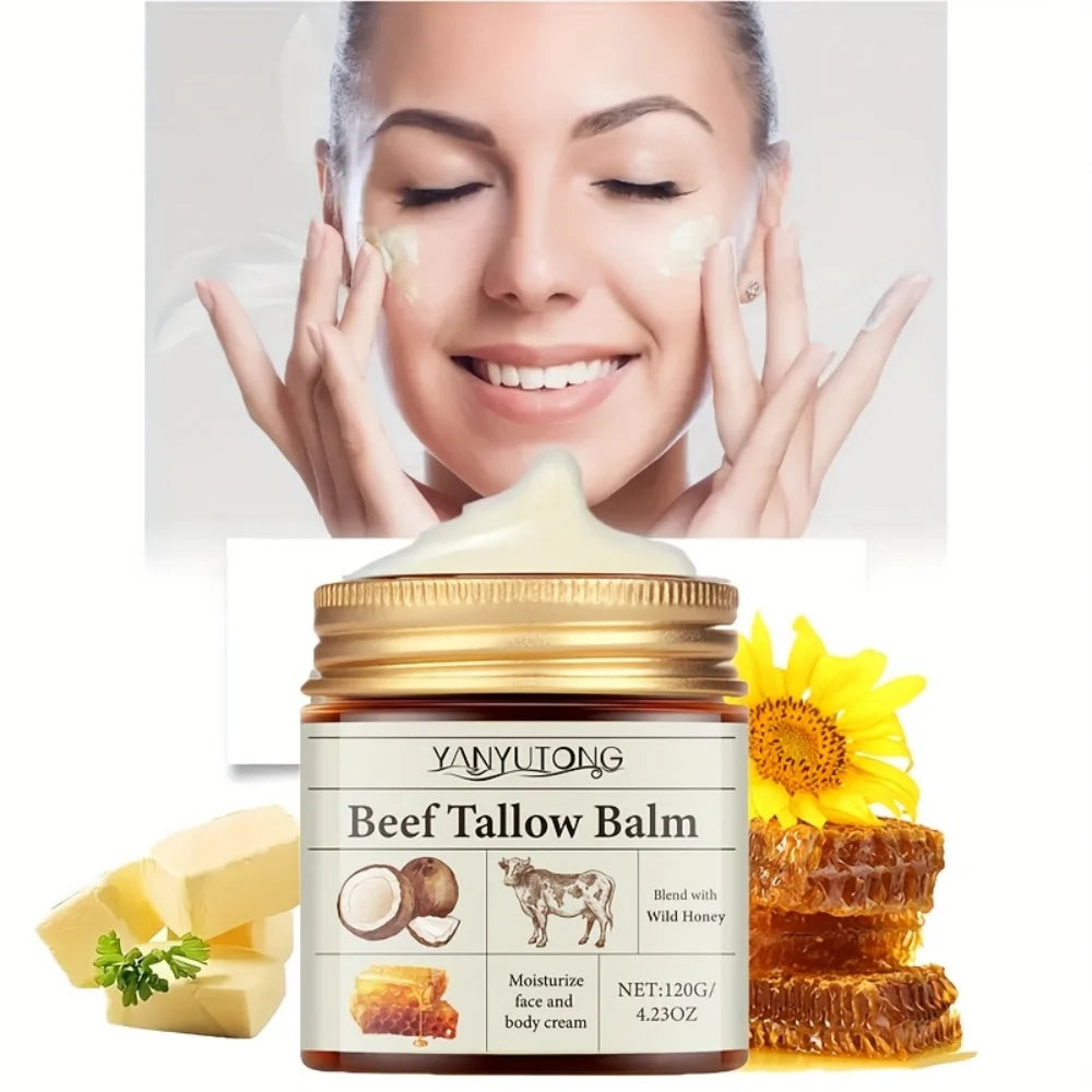 Beef Tallow Honey Balm Moisturizing Hydrating Face Cream Body Lotion Fades Fine Lines Tighten Soothen Brightening Facial Skin