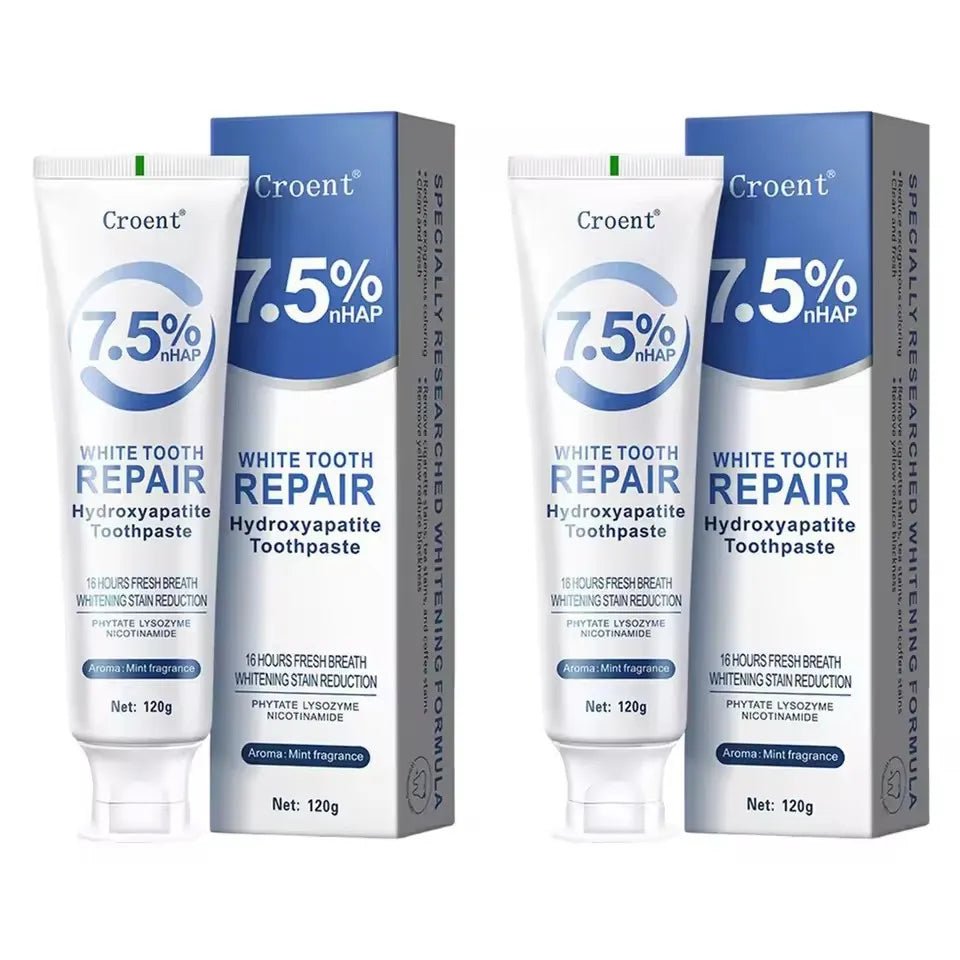 Tidesmit whitening toothpaste with hydroxyapatite for plaque removal, gum health, and fresh breath.