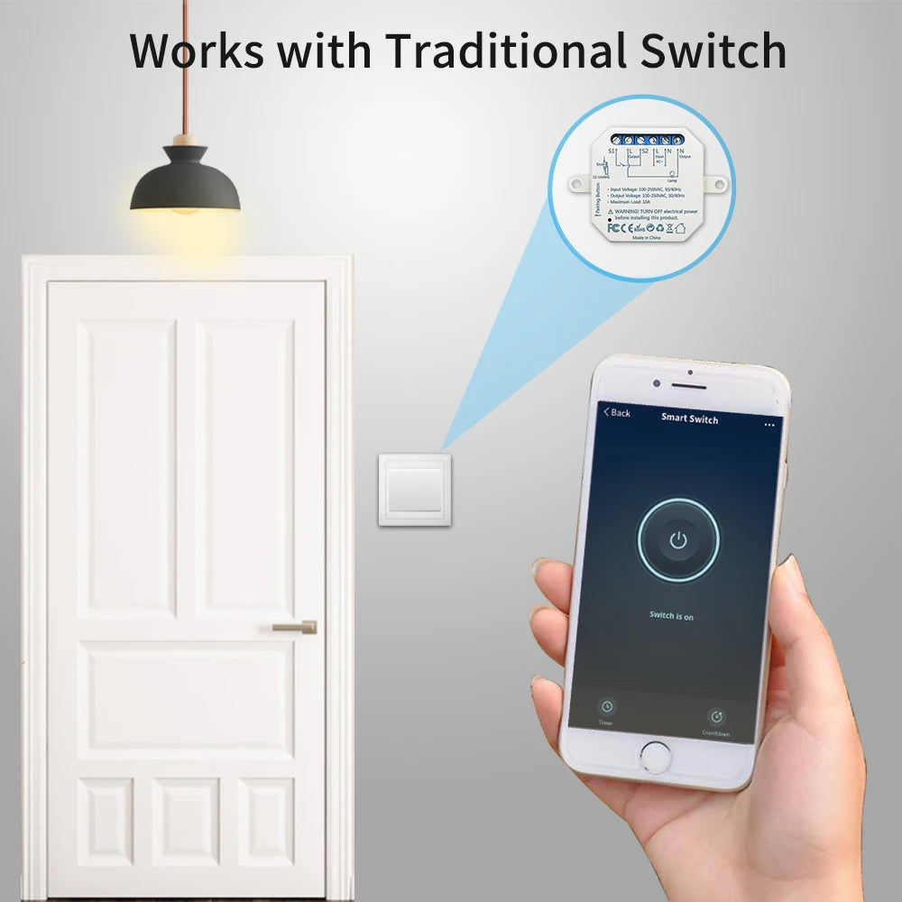 Smart WiFi Light Switch Module for Home Automation - App Controlled Tidesmit