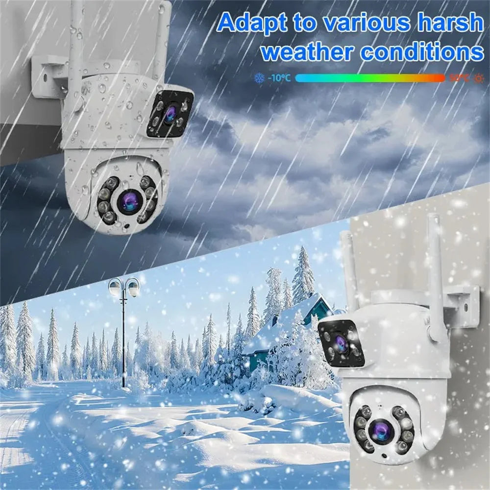 8MP 4K Dual Lens with Dual Screen Wifi Camera PTZ Wireless Outdoor Surveillance Camera Ai Human Detect Auto Tracking V380 App