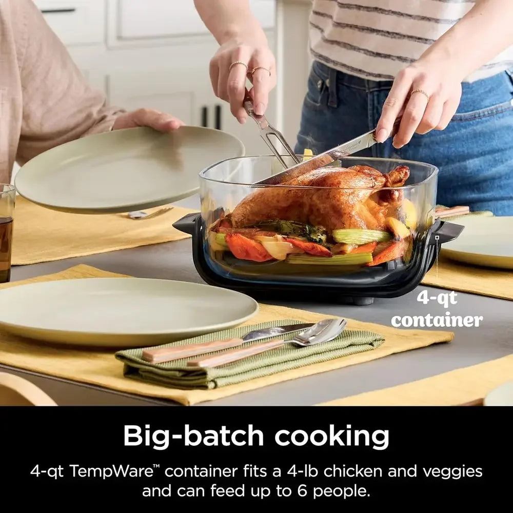 5-in-1 Portable Glass Air Fryer Cooking System, 1500W, 6-Cup, 4-Quart & 2.5-Quart Containers, Microwave, Freezer, Dishwasher Saf