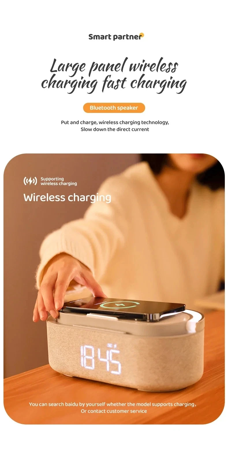 Portable Bluetooth Speaker Wireless Charging FM Radio Alarm Clock Sound Box Music Caixa De Som Charger Lamp Night Light Bocina