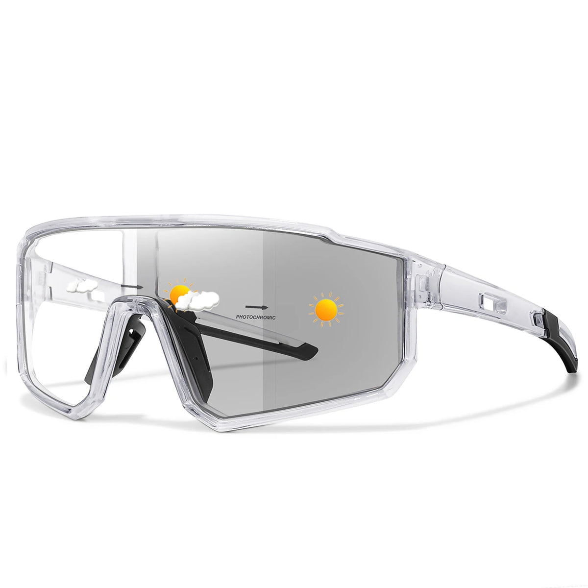 Clear sports photochromic goggles with gray tinted shield lens