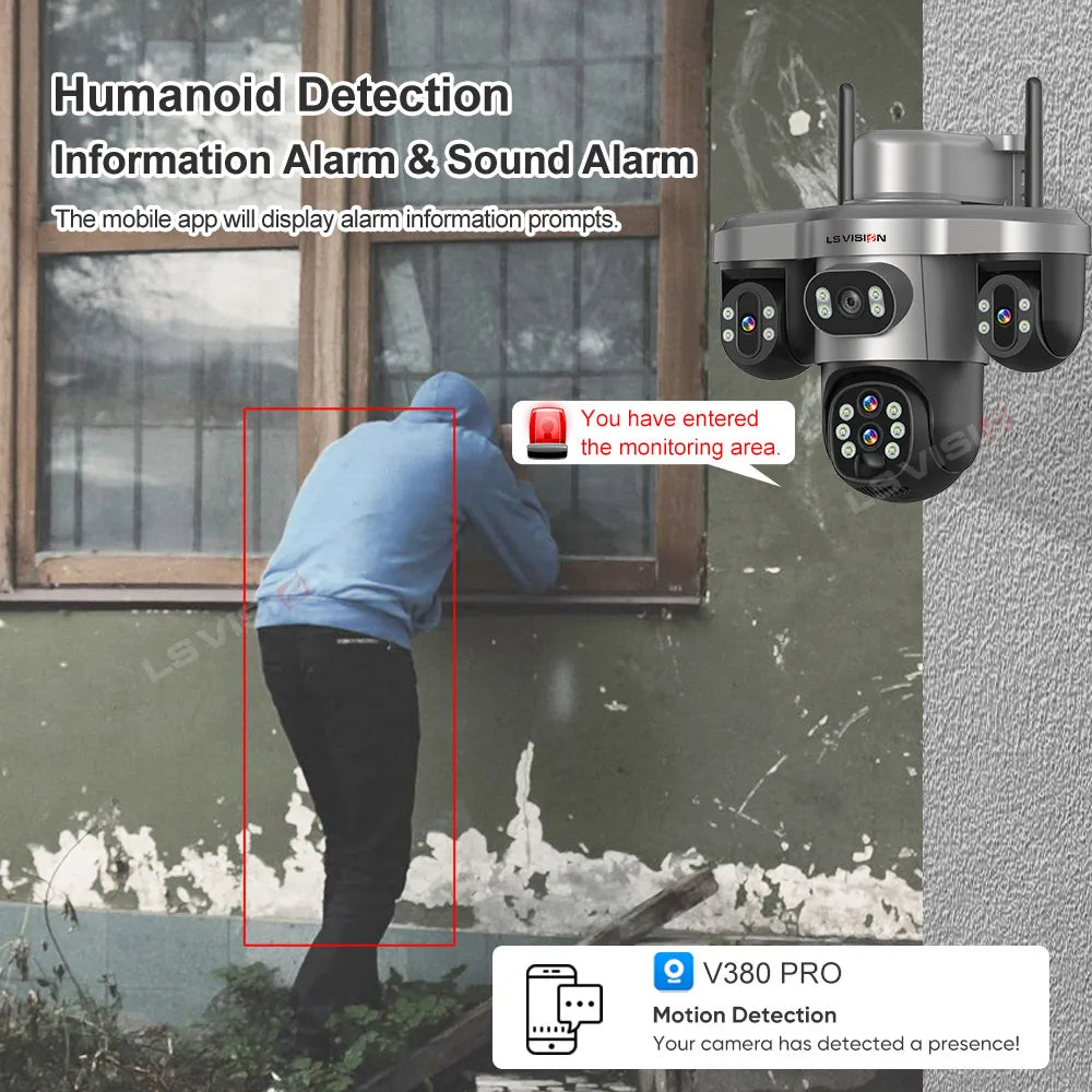 LS VISION 20MP 10X Optical Zoom 4G Solar Camera Outdoor WiFi Three Screen 3PTZ 360° Auto Tracking Security CCTV Camera V380 Pro