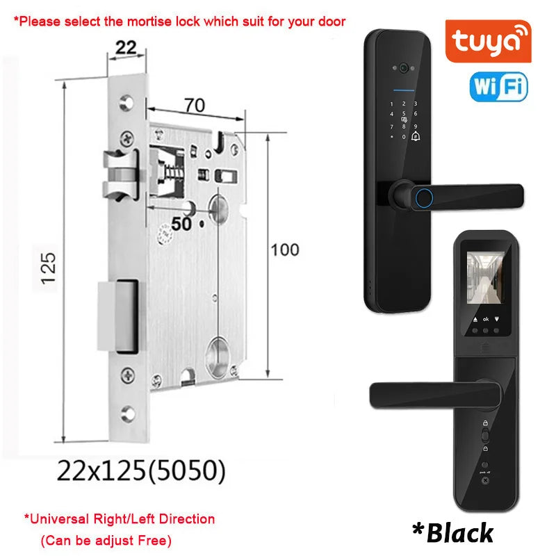 New Biometric Digital Electronic Smart Door Lock With Camera Fingerprint Tuya Wifi Smart Card Password Key Unlock
