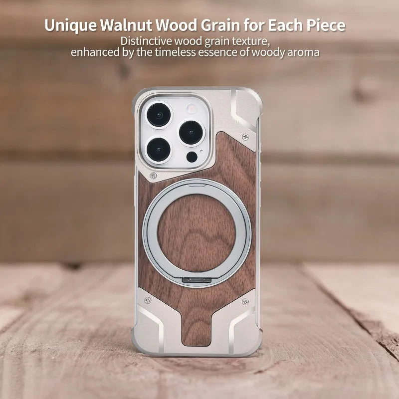 Magnetic Walnut Wood Phone Case for iPhone 16 Pro | Shock-Absorbing Cover Tidesmit