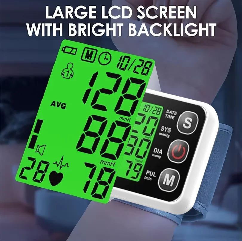 Digital Tensiometer Health Medical BP Sphygmomanometer Wrist Cuff Digital Blood Pressure Monitor Heart Rate Pulse Meter Tonomete