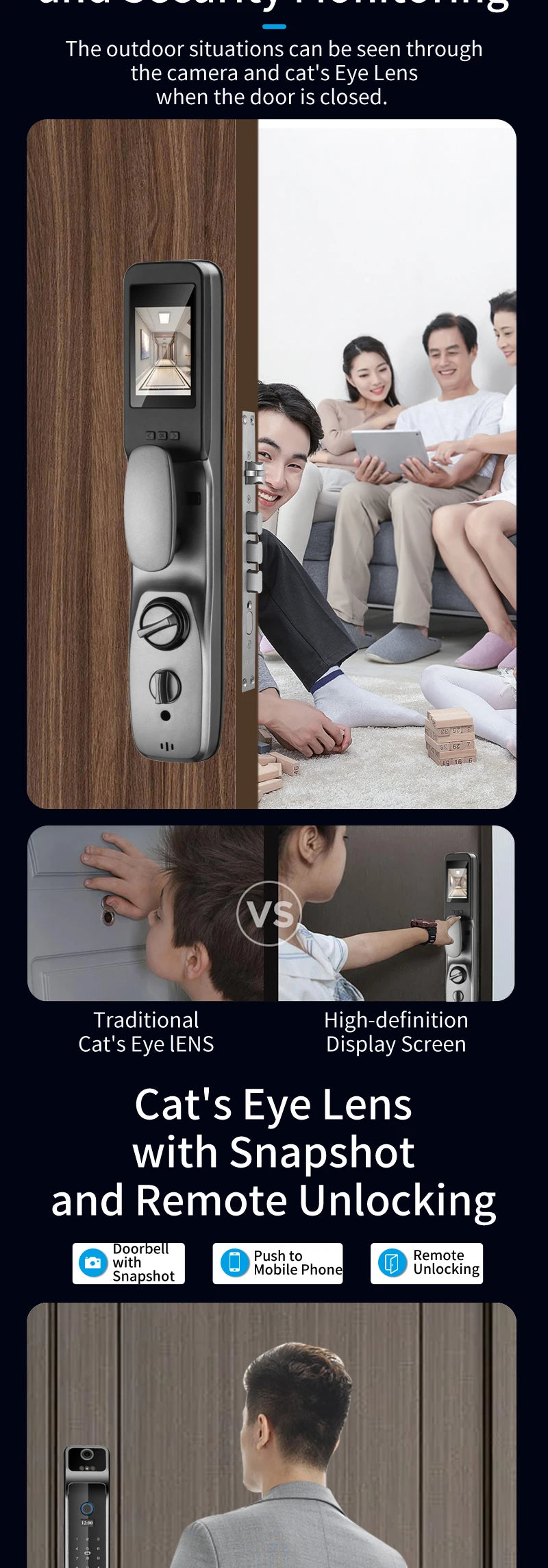 Tuya Smart 3D Face Door Lock Security Face & Camera Monitor Intelligent Fingerprint Password Biometric Electronic Key Unlock