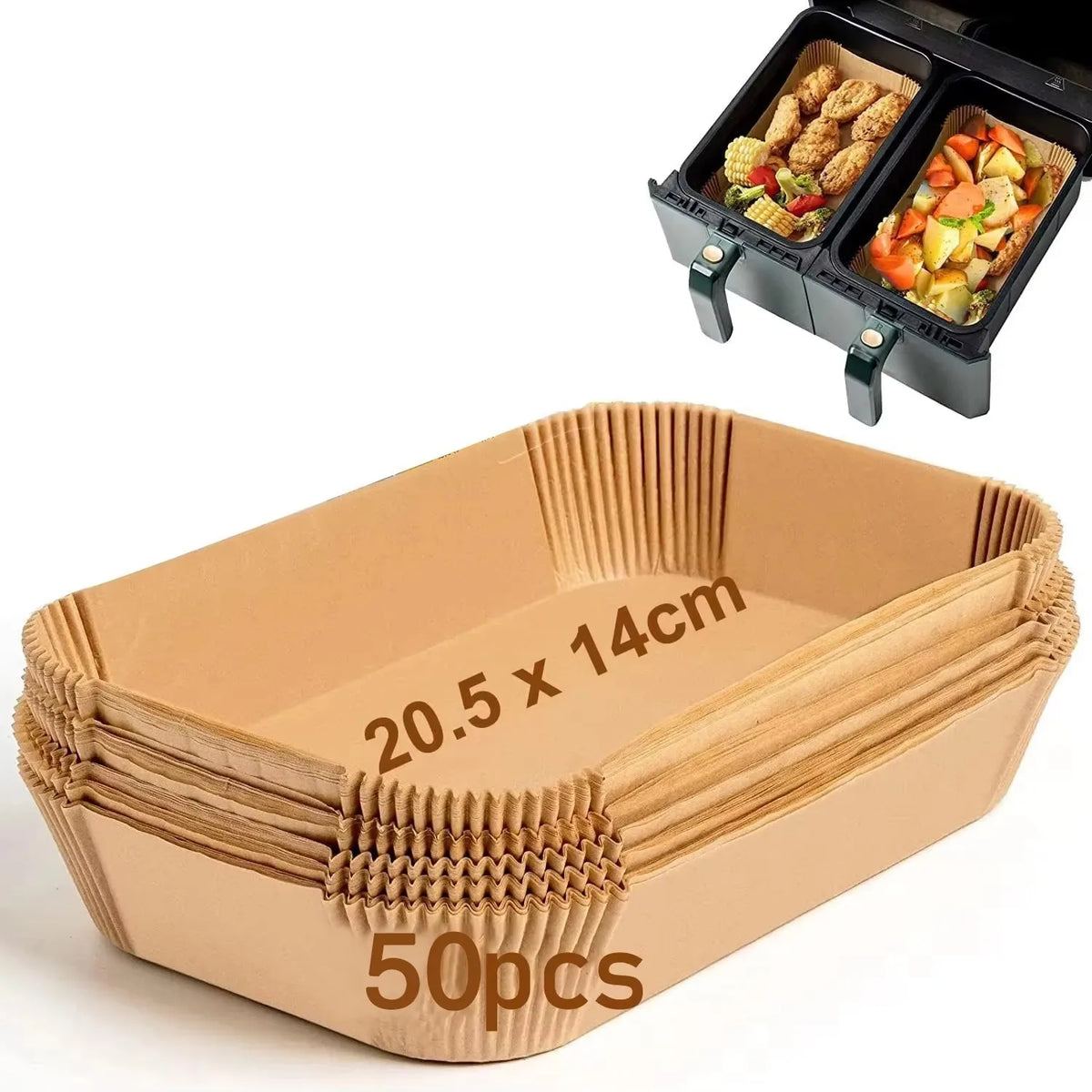 Pack of 50 parchment liners for air fryer baking baskets, disposable sheets