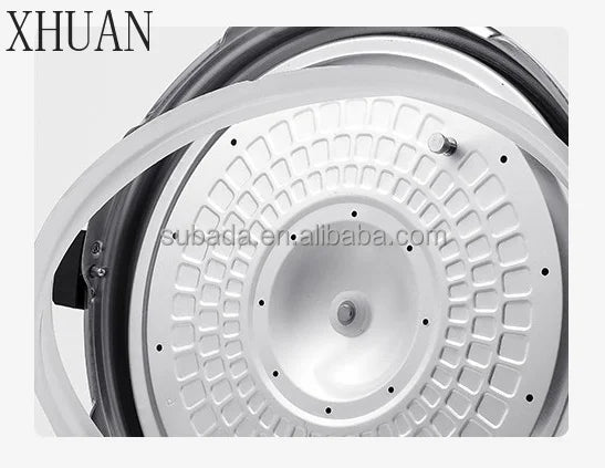 Electric pressure cooker inner cooking pot underside with raised grid and center fastener