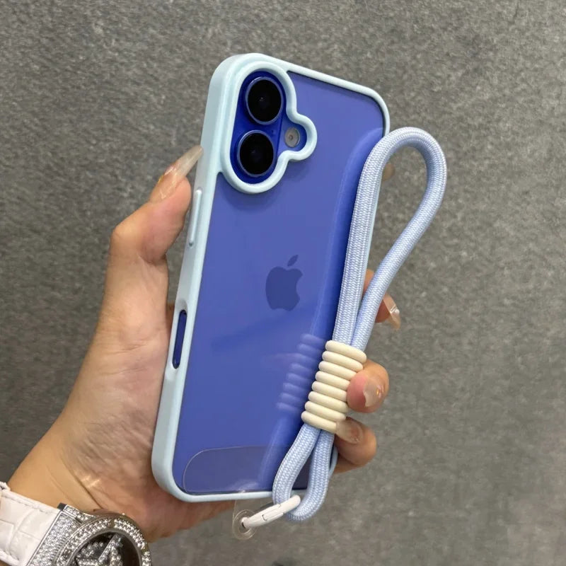 iPhone 16 Shockproof Case with Lanyard - Clear Slim Fit Acrylic Bumper Blue China Mainland Tidesmit