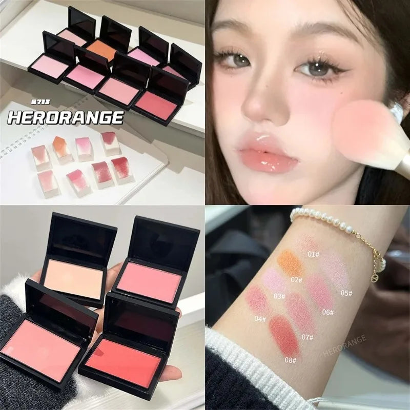 Tidesmit monochrome matte blusher palette texture close-up showing soft silky long-lasting natural nude cheek powder