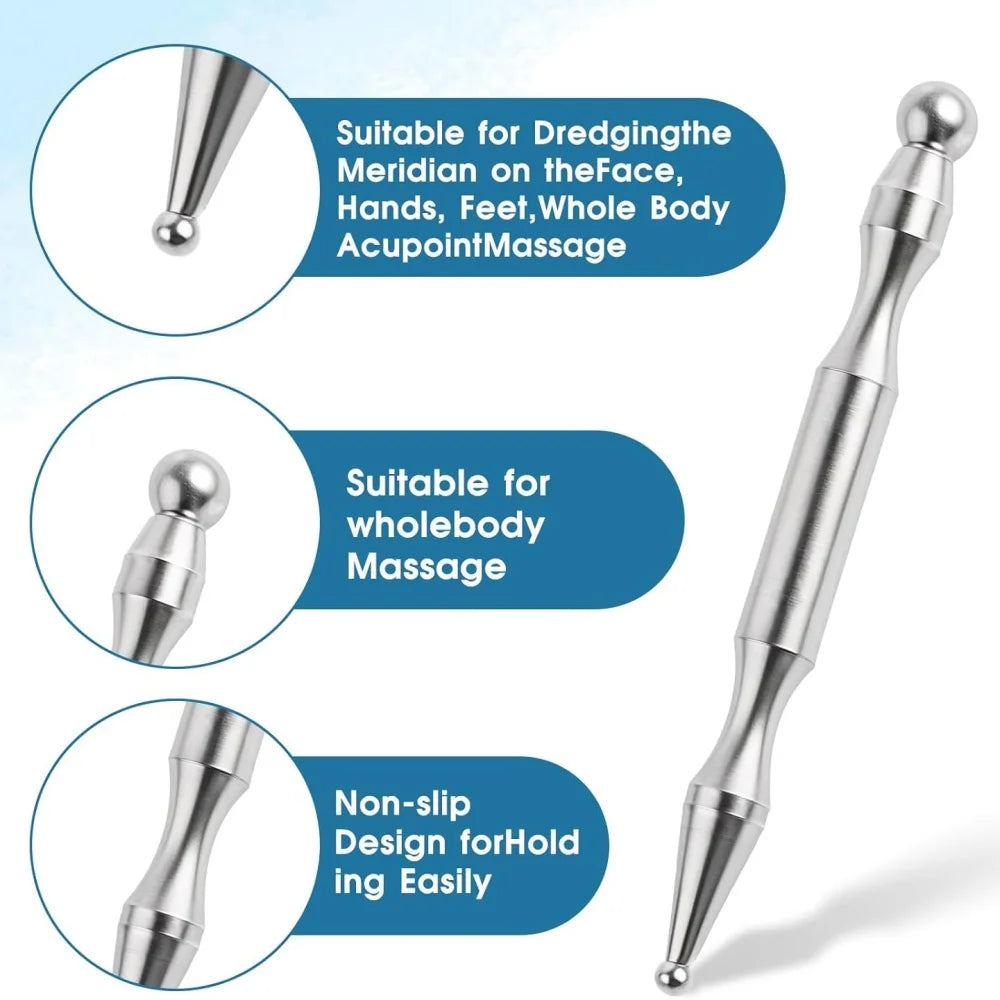 Acupuncture Pen - Stainless Steel Dual Head Massage Device Relaxation Treatment Tidesmit