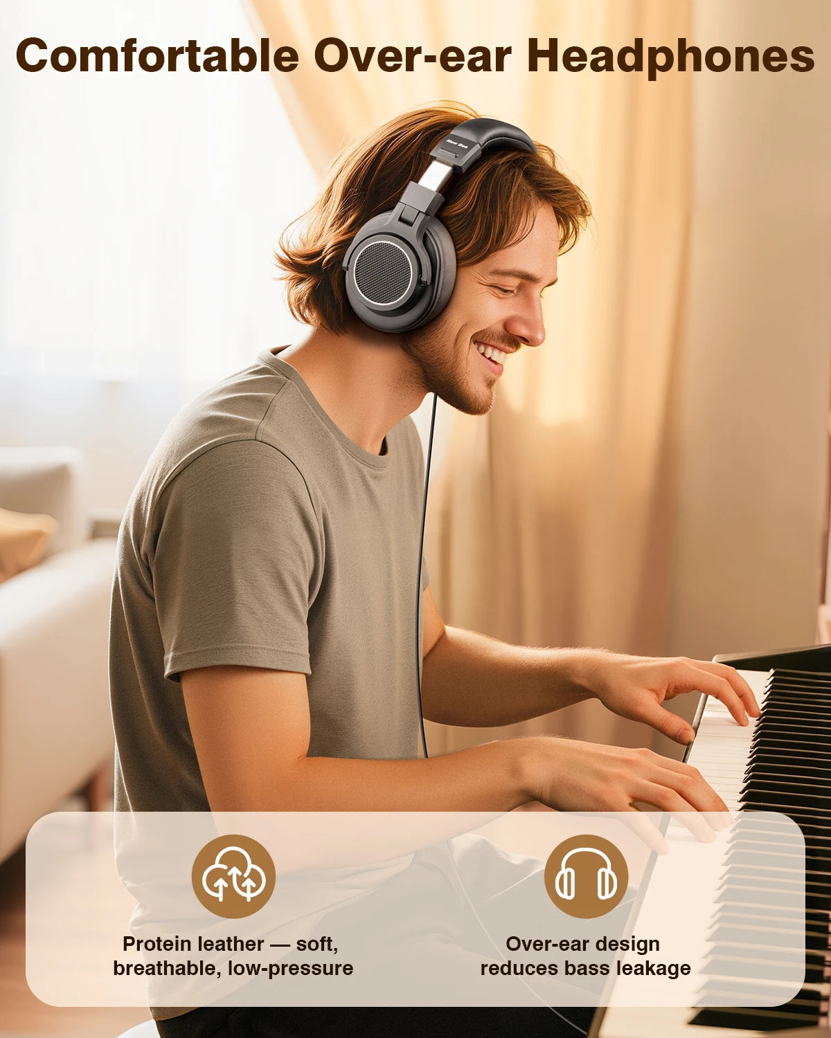 Wired Studio Headphones with Microphone - Over-Ear DJ Monitor (Black) Tidesmit