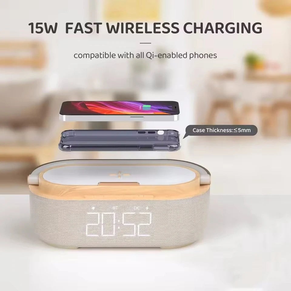 Portable Bluetooth Speaker Wireless Charging FM Radio Alarm Clock Sound Box Music Caixa De Som Charger Lamp Night Light Bocina