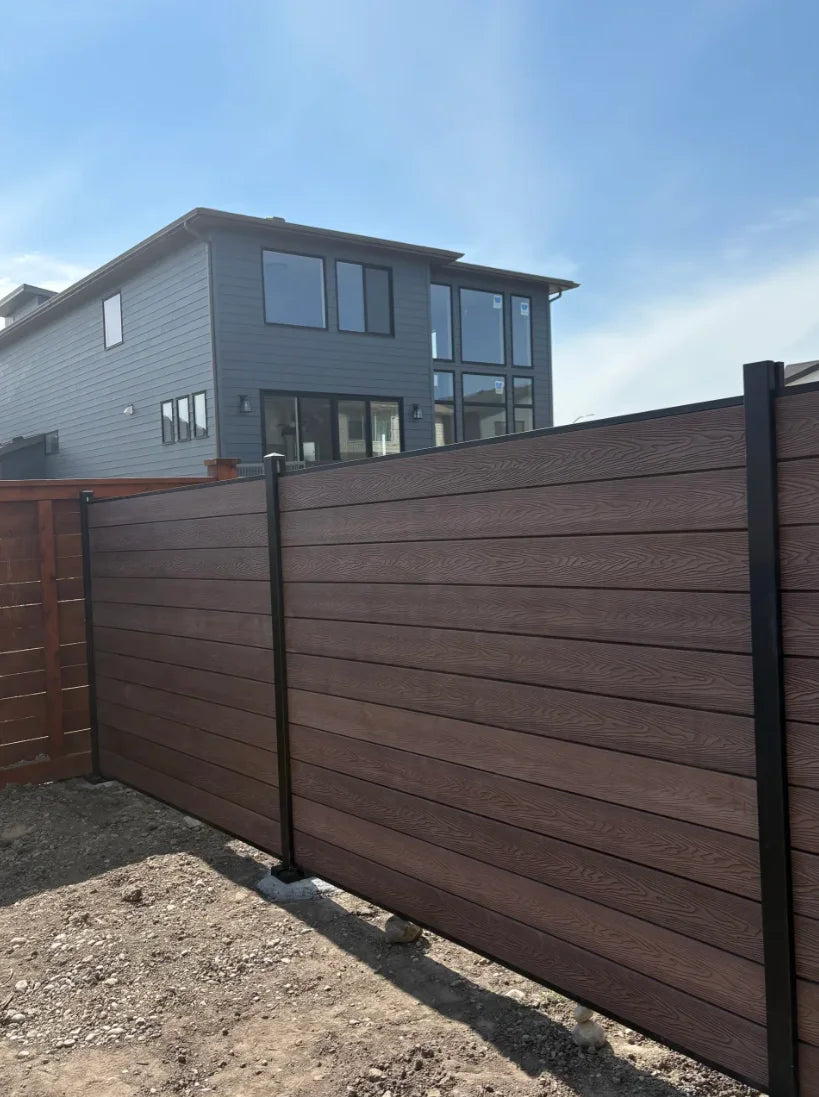 Wholesale WPC Garden Fence Panel Easy Installation UV Resistant Wood Plastic Composite Aluminum Frame Outdoor Fencing