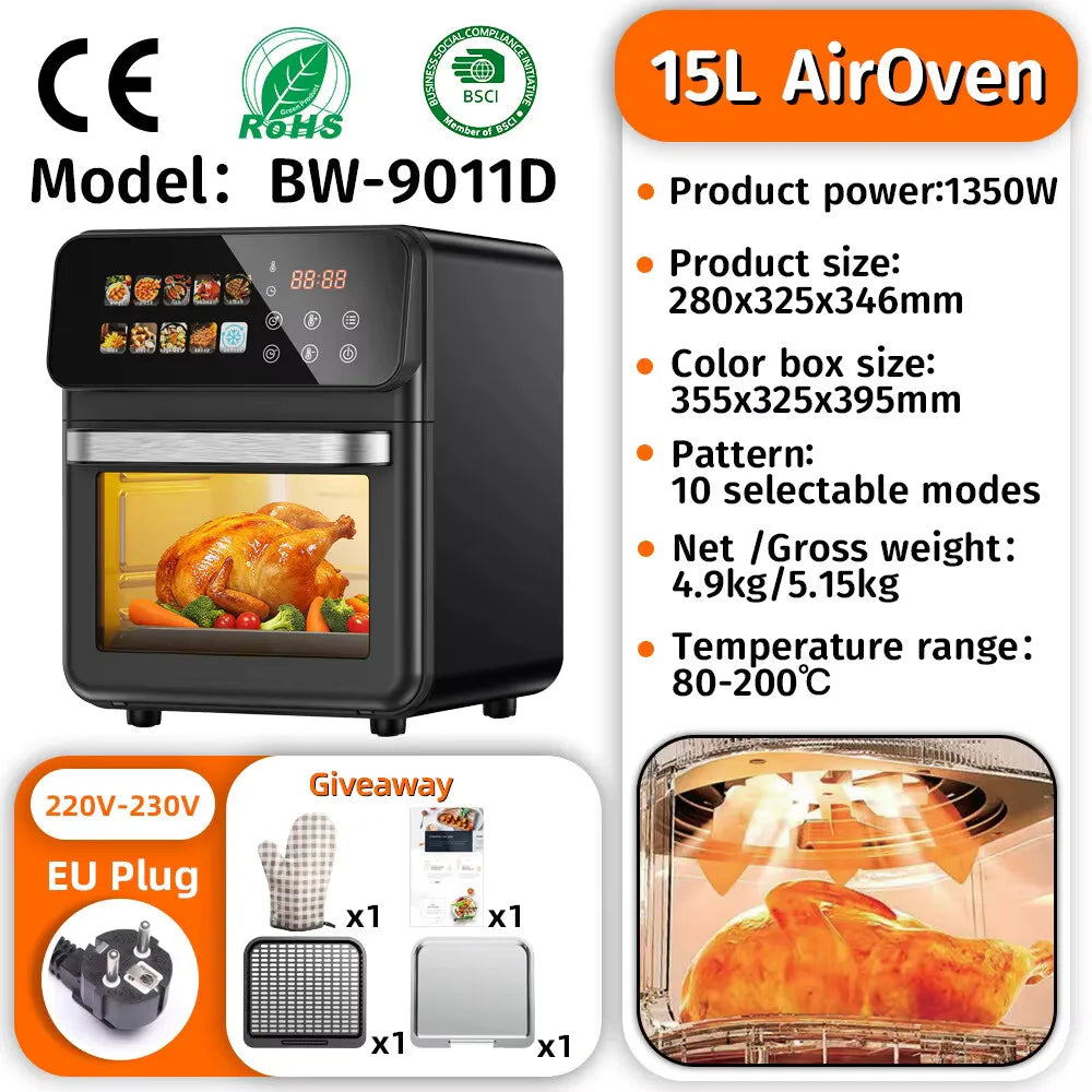 Commercial Digital Large-Capacity Touchscreen Display Stainless Steel Double Basket Smart Electric Square air Fryer Oven Home