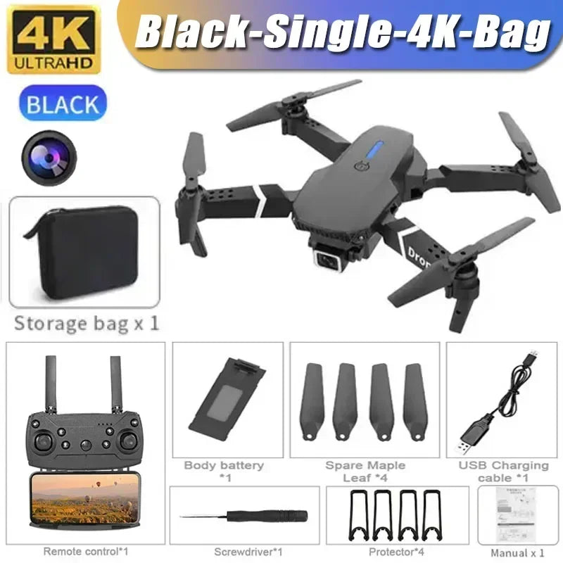 4K Camera Drone: Foldable Dual Lens WiFi RC Quadcopter for Beginners Black-Single-4K-Bag Tidesmit
