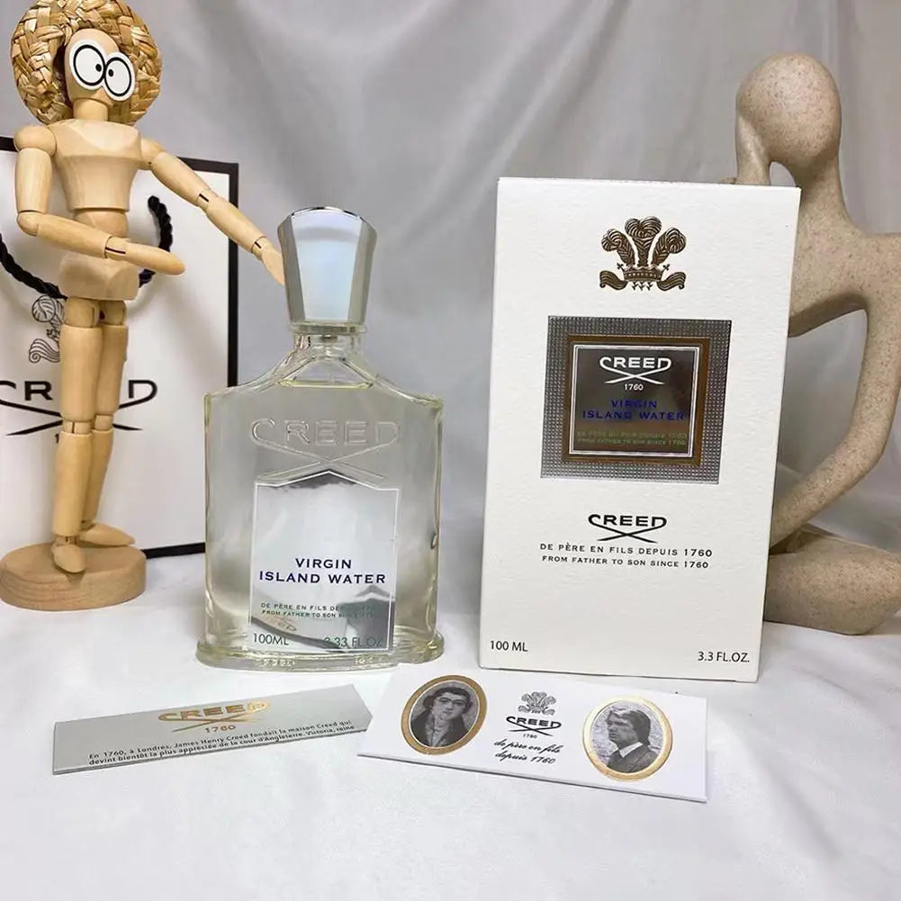 Creed Virgin Island Water EDP: Unisex 100ml spray in iconic glass bottle with box. Luxury tropical fragrance for all.