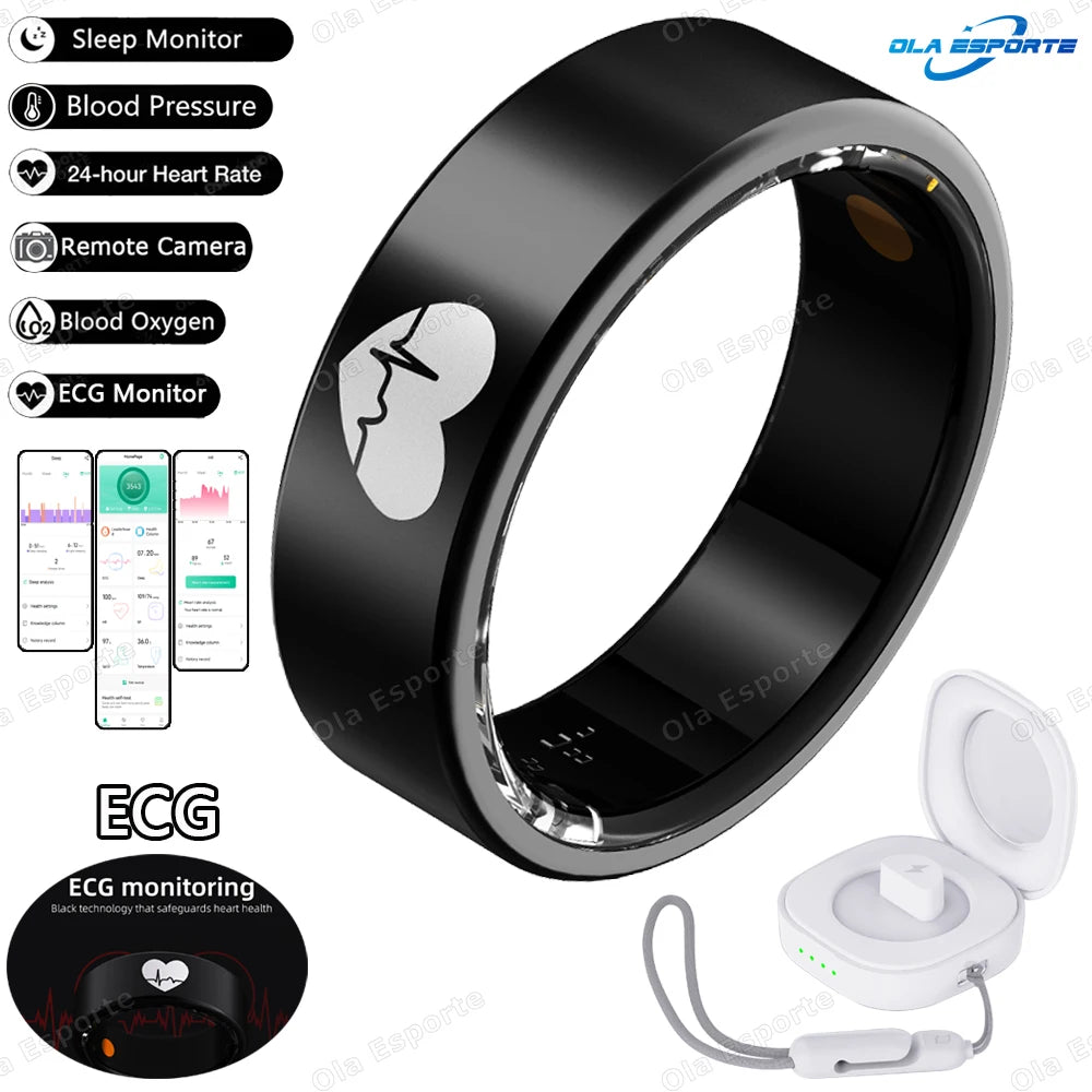 2026 New ECG Detection Smart Ring Blood Pressure,Heart Rate Ring,Body Temperature Monitor Waterproof GPS Tracking Men Women ring Black With Box Tidesmit