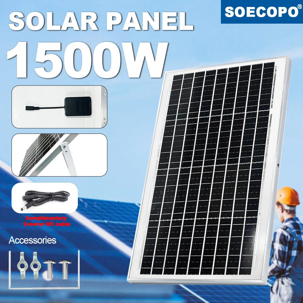SOECOPO 10000W Solar Power Full Kit DC 12V - AC 110V 220V Inverter 100A Controller 2*600W Panels for Home System Camping
