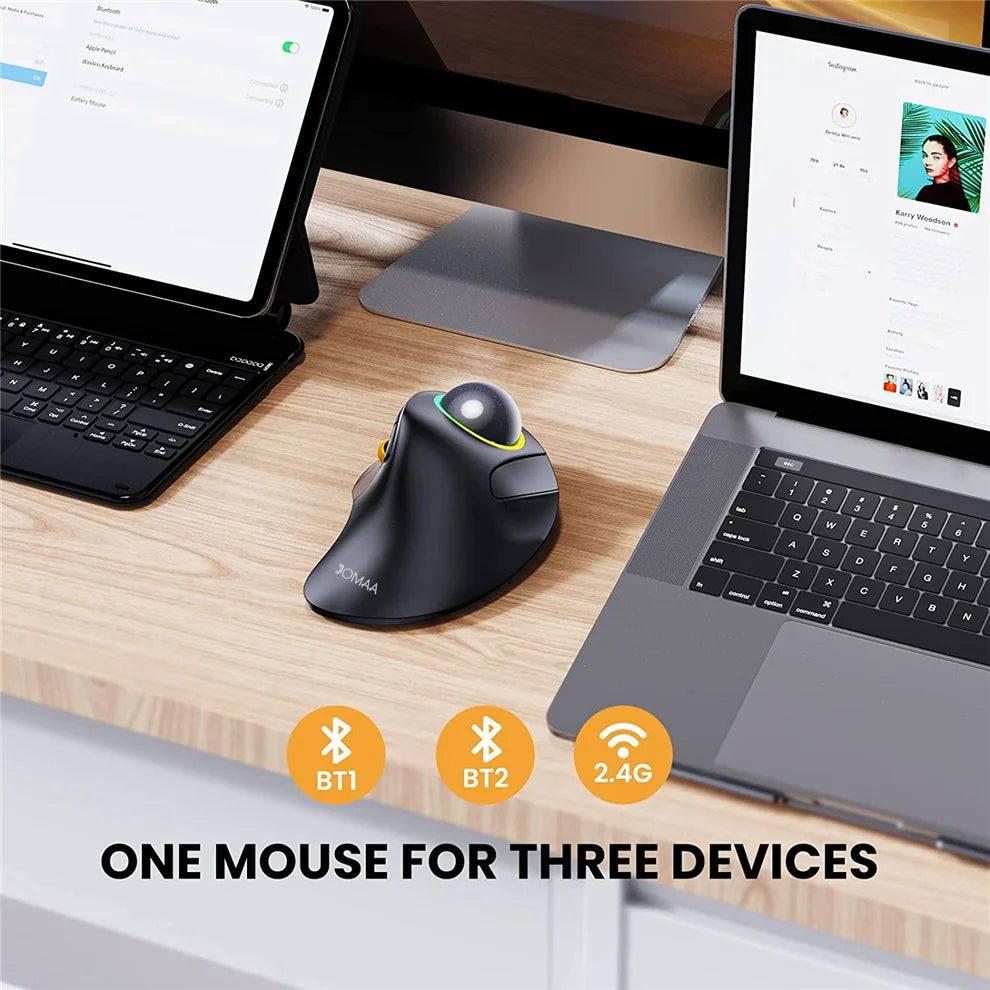 Jomaa RGB Backlit Trackball Mouse Control for Gaming Bluetooth Right Hand Vertical Trackball Mouse for Gamer Windows Mac